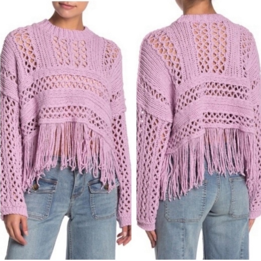 Free People Higher Love Crochet Fringe Sweater